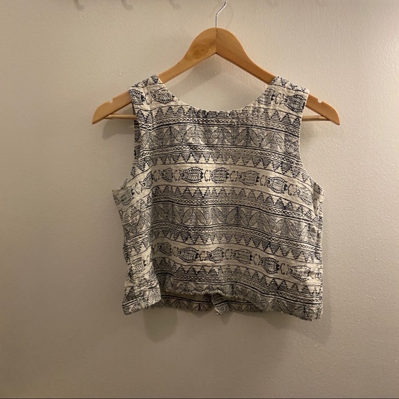Cream with Navy Pattern Crop Top - Picture 1 of 3